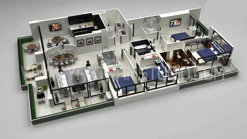 Apartment 3d floor plan Residential Home house firm company companies agency studio services designer building rendering inderior desing 