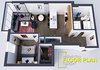 Simple Small House 2 Bedroom Floor Plans 3d - House Storey