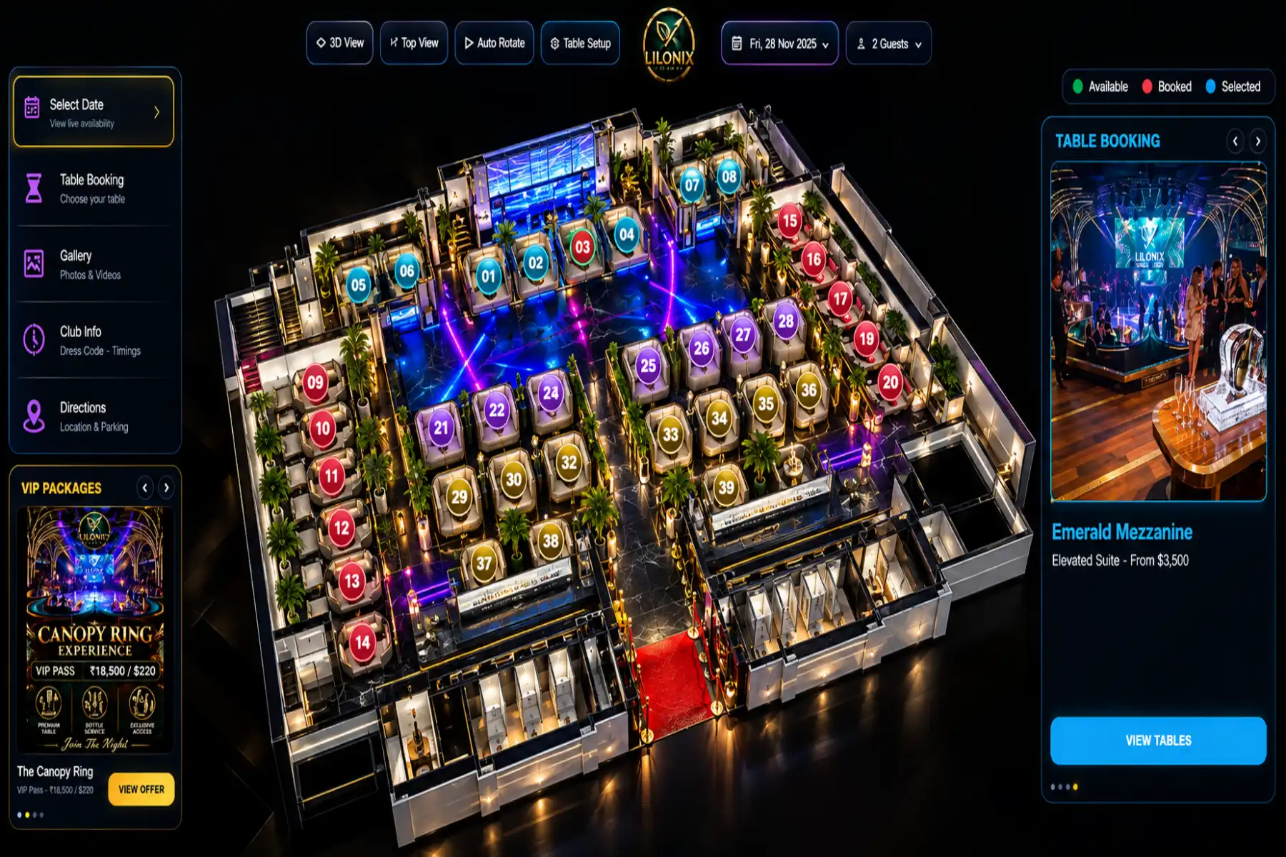 Restaurant and club interactive 3D floor plan booking tools by Yantram Studio