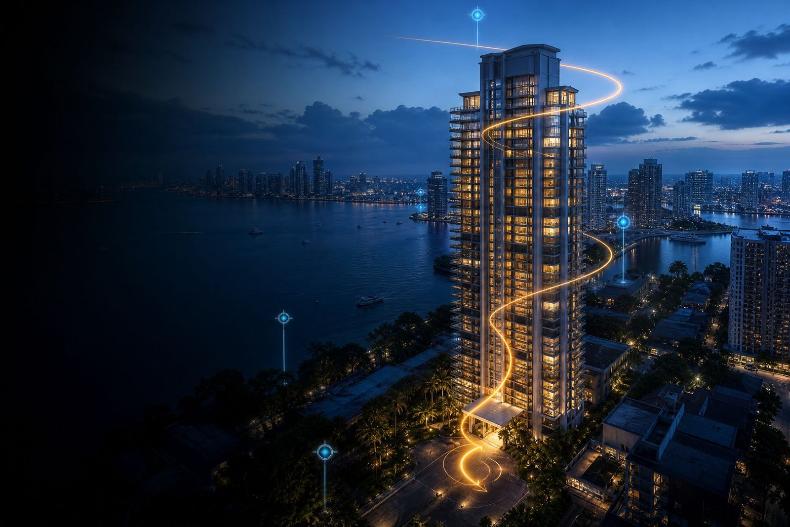 Cinematic guided video journey over a residential tower