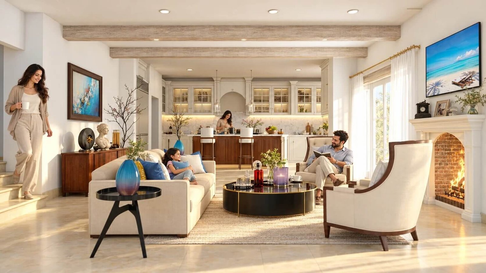 3D Interior Living Kitchen Room Concept