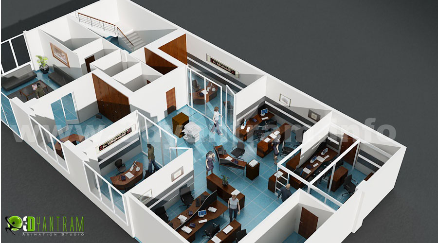 3D Floor Plan for Modern Commercial Office by Yantram 3d Floor Plan designer-Detroit , USA