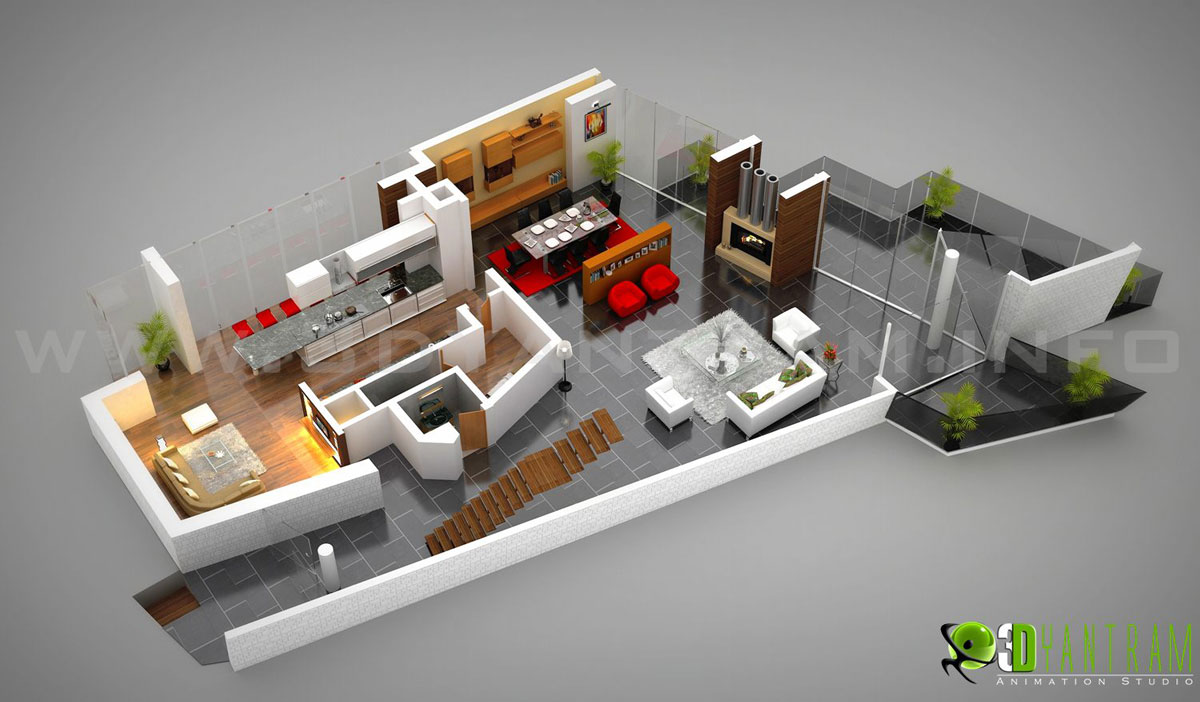 3d Floor Plan of Residential Ground Floor by Yantram 3d Floor Plan Designer- Seattle, United States