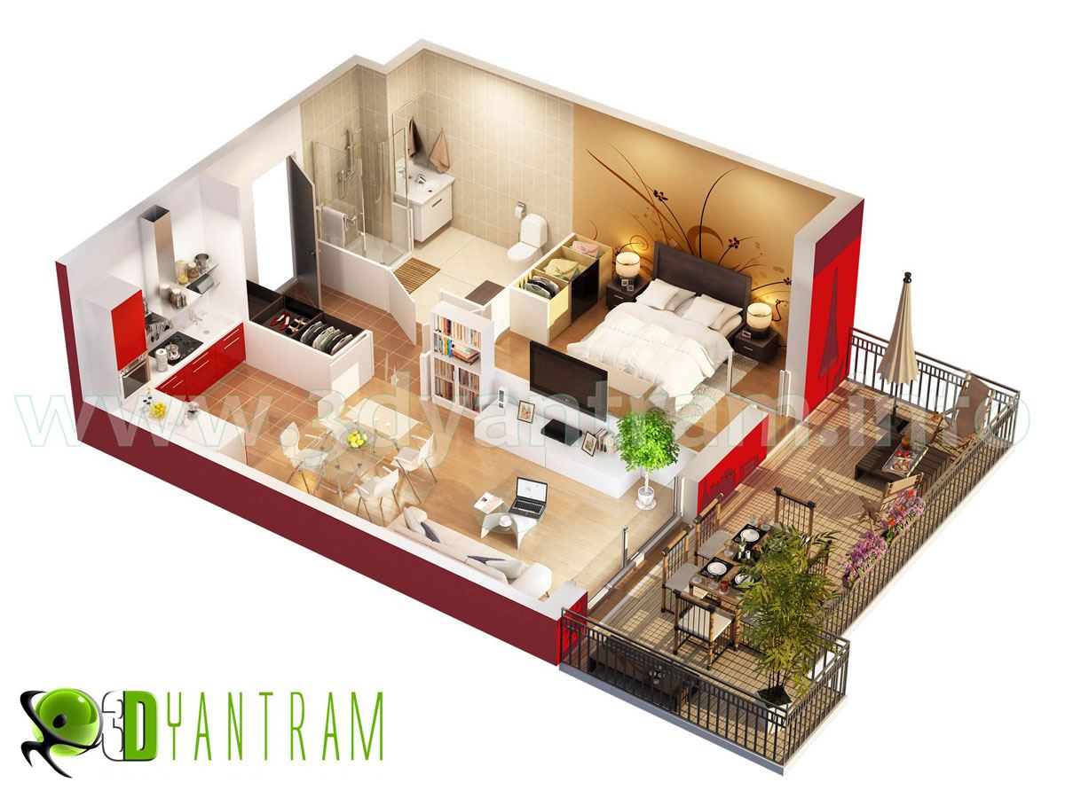 3D Home Floor Plan Design Residential Visualization Concept – Boston, USA