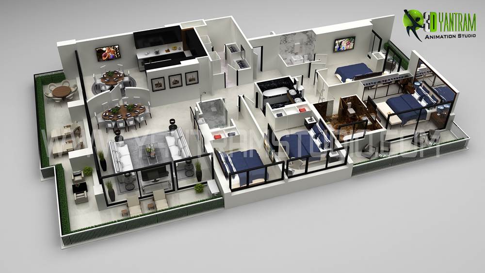 Excellent Residential home’s 3d Floor Plan by  3d Floor Plan Designer At Yantram Architectural Design Studio- Cleveland, US