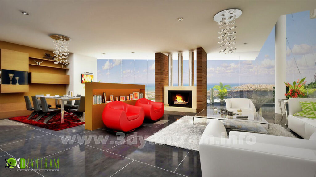 Stunning 3D Living Room Design View