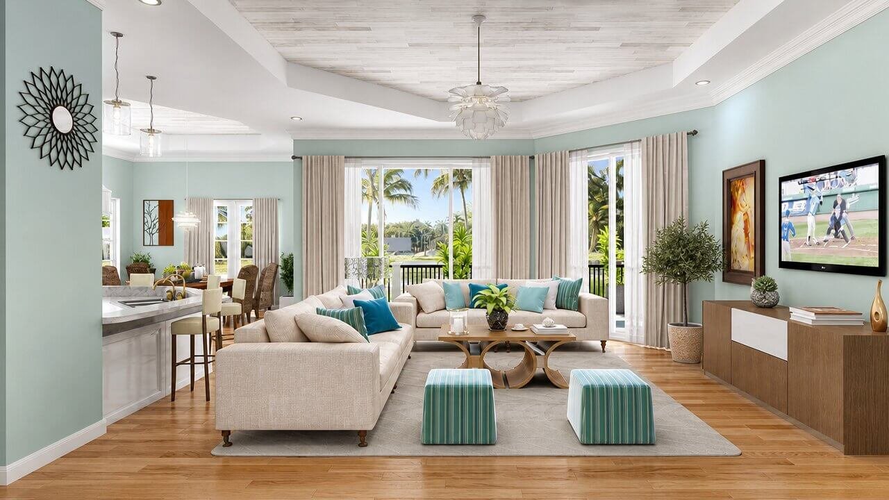 Reflecting 3D Living Room Rendering