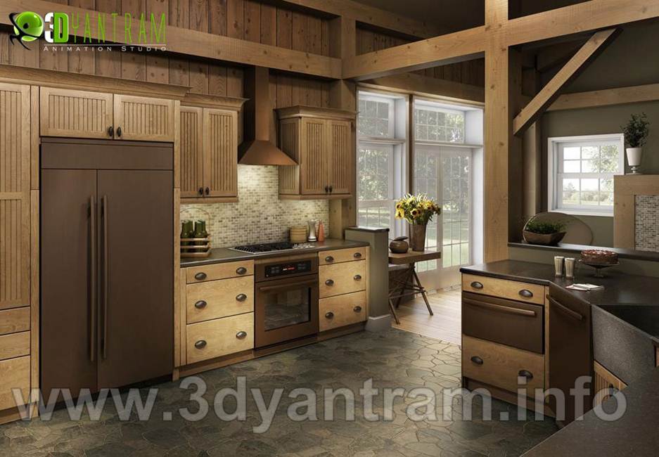 3D Interior Rendering of best Modern 3D Wooden Kitchen by Yantram Architectural Rendering Studio, San Jose, United States