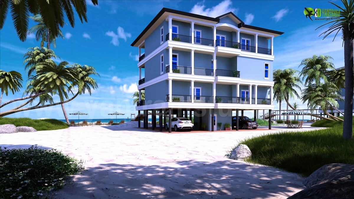 3d Exterior Visualization idea of Modern beach house by Yantram architectural visualization studio, Florida, USA