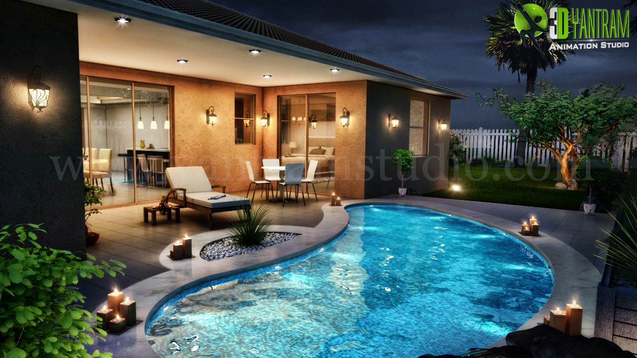 New Residential 3D Home Pool View