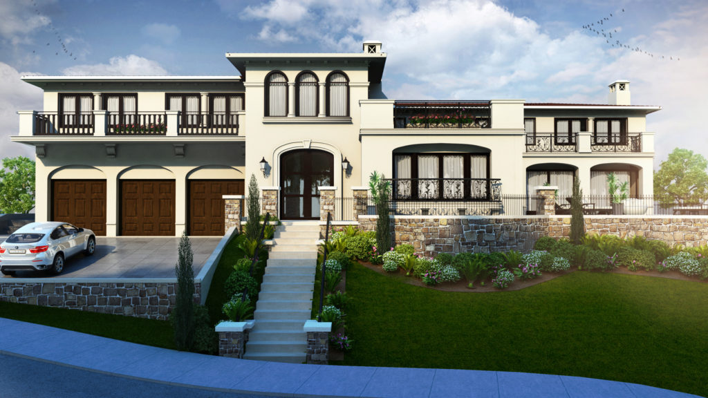 Beautiful 3d Exterior modeling of White Colored Villa by Yantram Architectural Modeling Firm, California