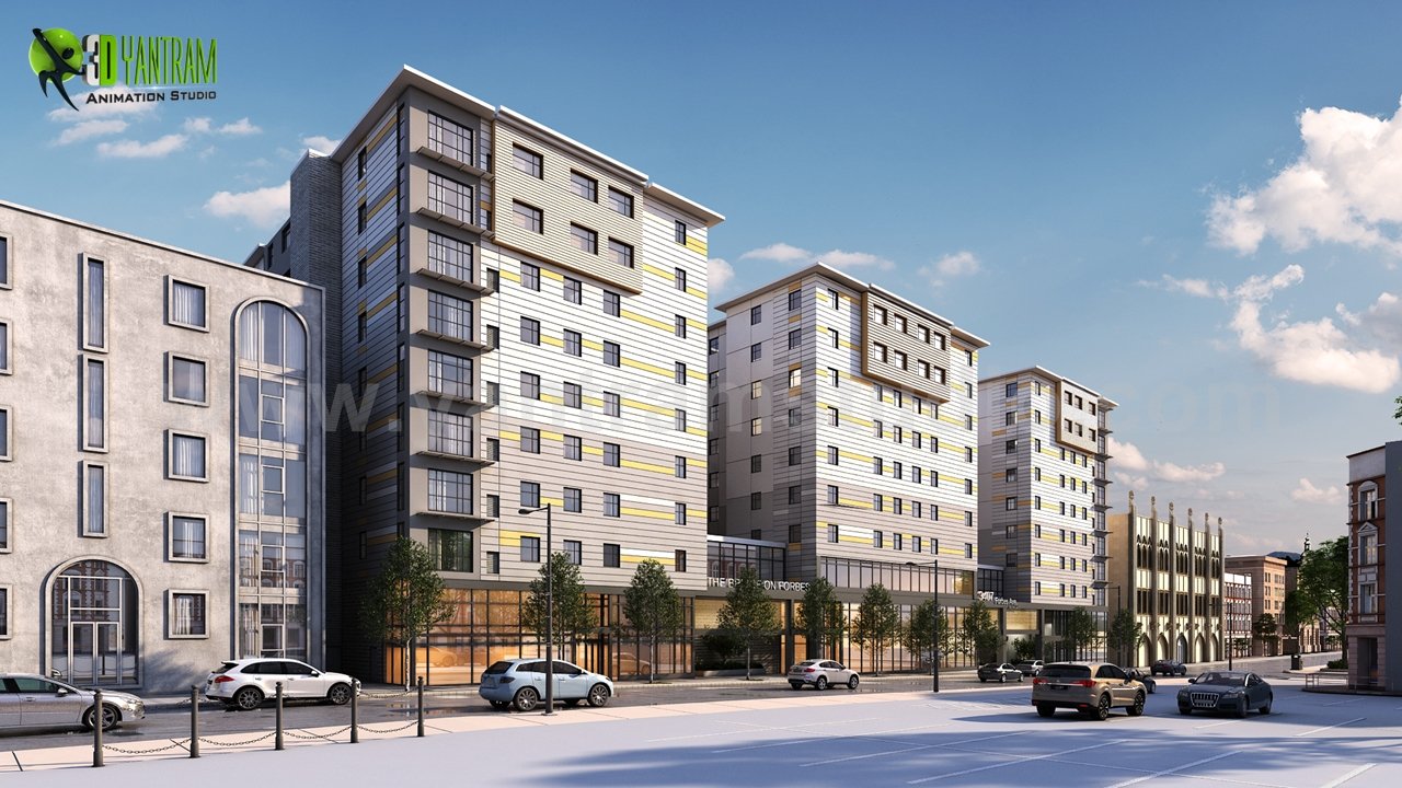 Exterior Roadside Apartment 3d architectural animation studio, Dubai – UAE