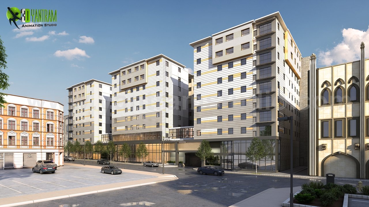 Exterior Roadside Apartment 3d architectural animation studio, Dubai – UAE