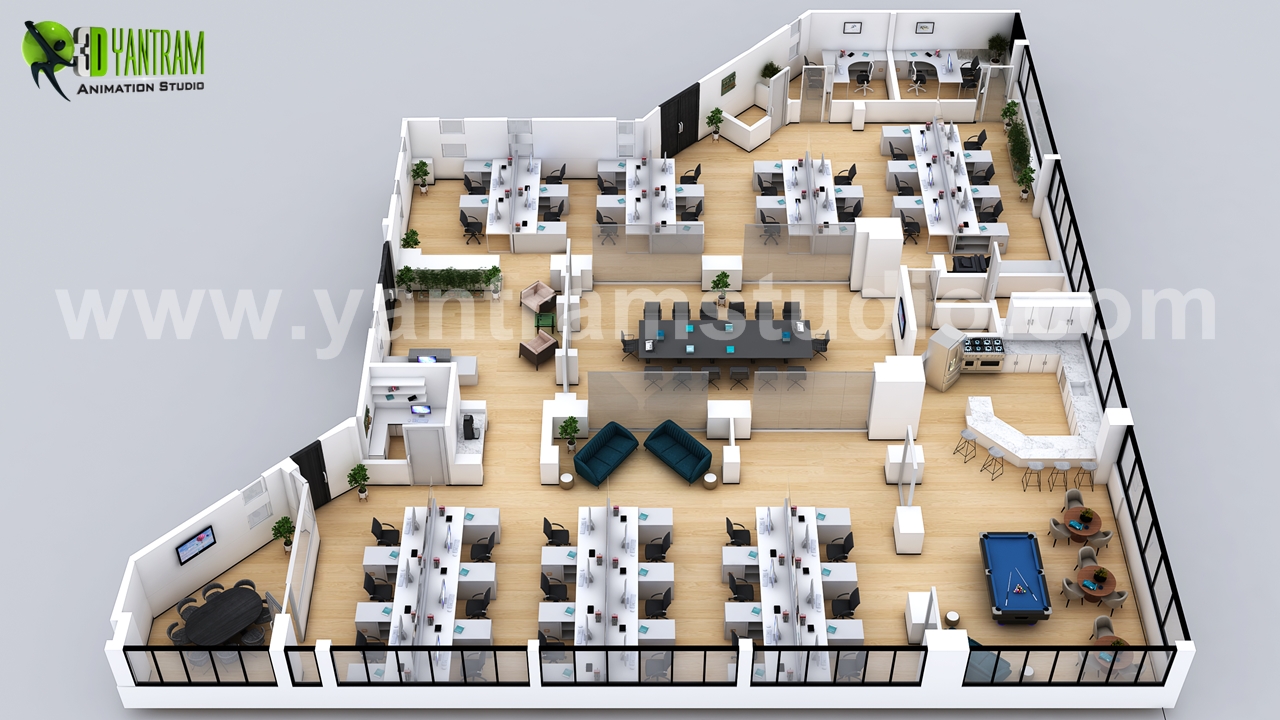 3D Floor Plan commercial for modern office by Yantram Architectural Design Studio, Amsterdam – Netherland