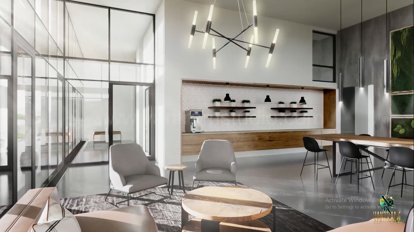 vWaiting Area In Residence Building of 3d architectural visualization walkthrough