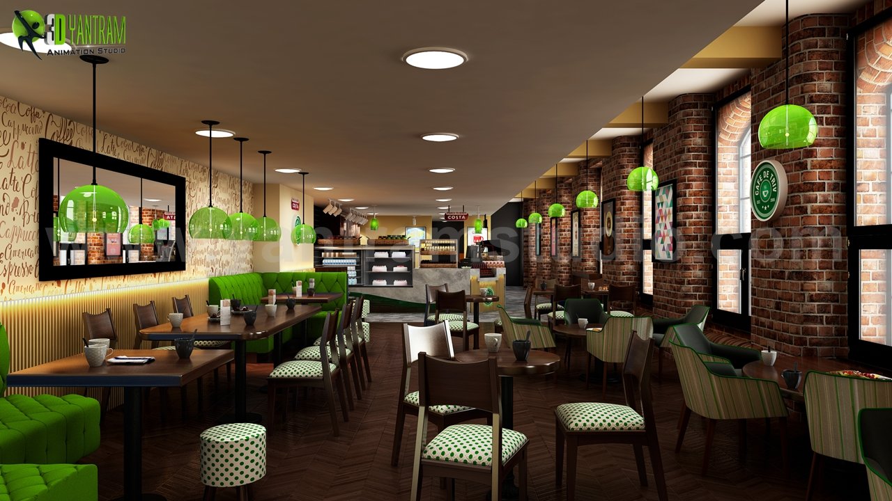 cafe lobby view architectural modeling firm