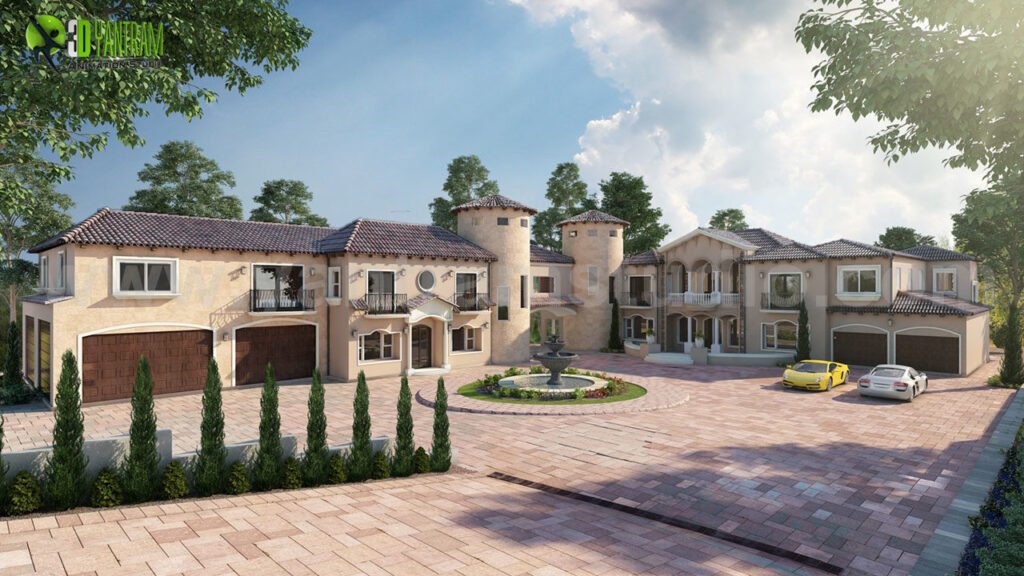 Ultra Semi-Modern Villa Exterior of architectural rendering service, California – US