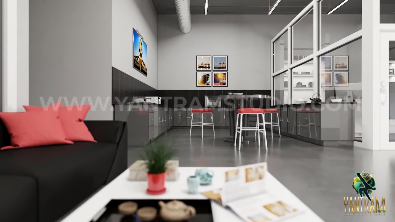 Reception Area in Modern Office of Architectural Visualization