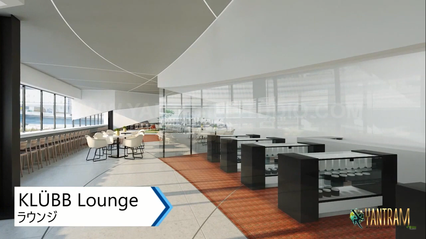 Lounge Area in six Story Commercial Warehouse of architectural walkthrough
