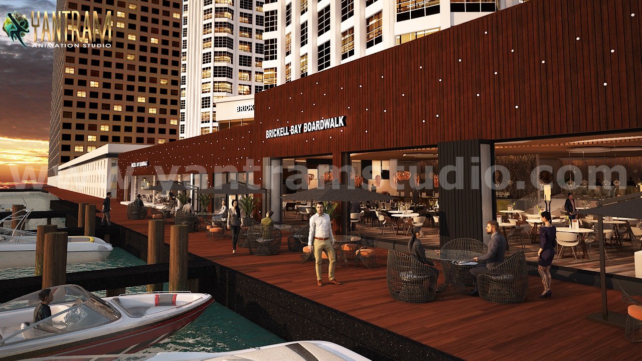 Water side Restaurant of 3d architectural visualization walkthrough New York – USA