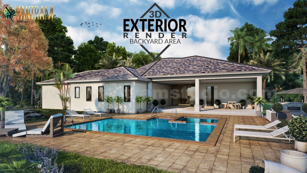 House with backyard pool area of architectural visualization companies ,Perth – Australia
