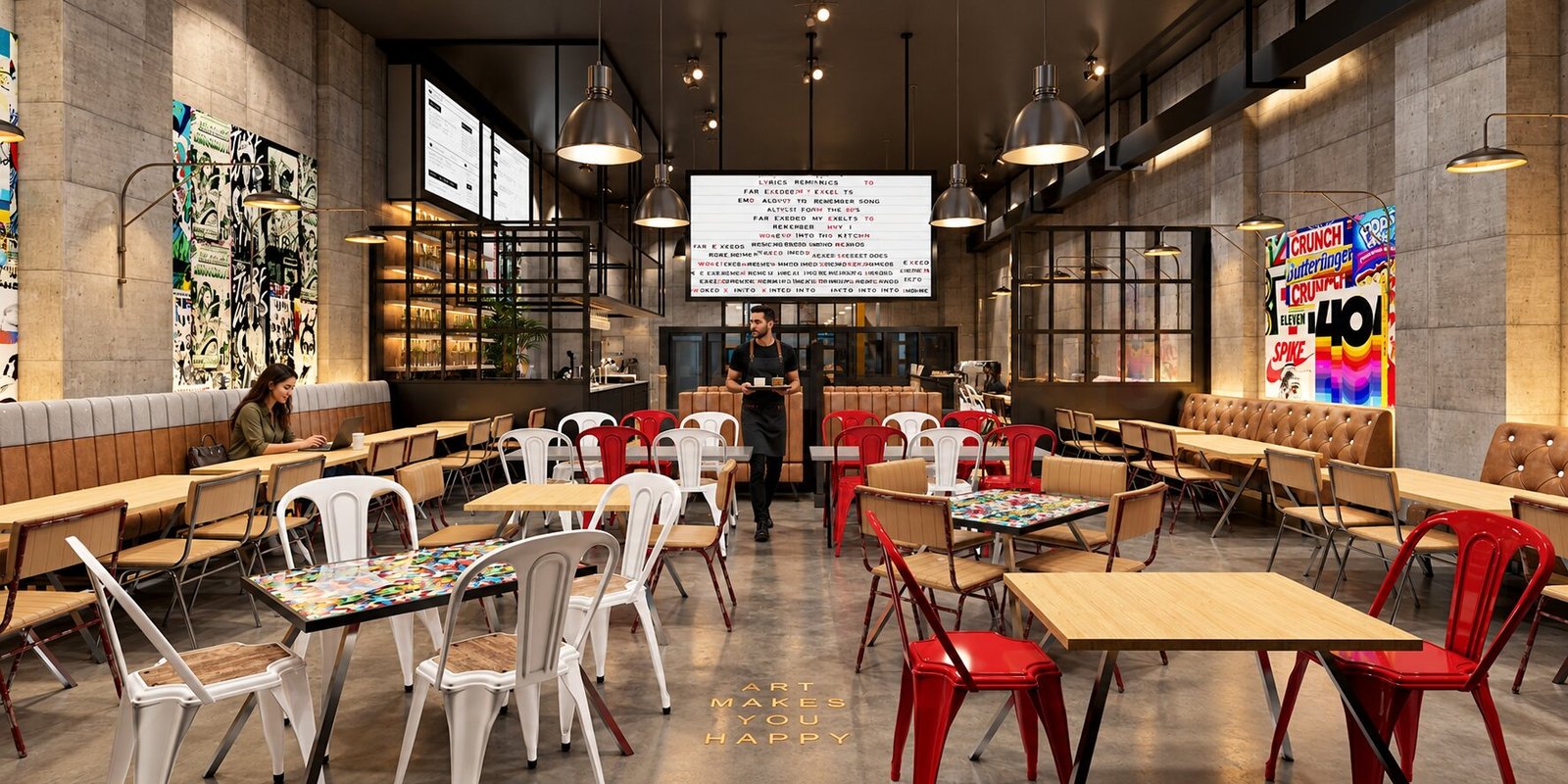 3D Interior Modeling of Architectural Cafe Design with seating area , Rome – Italy
