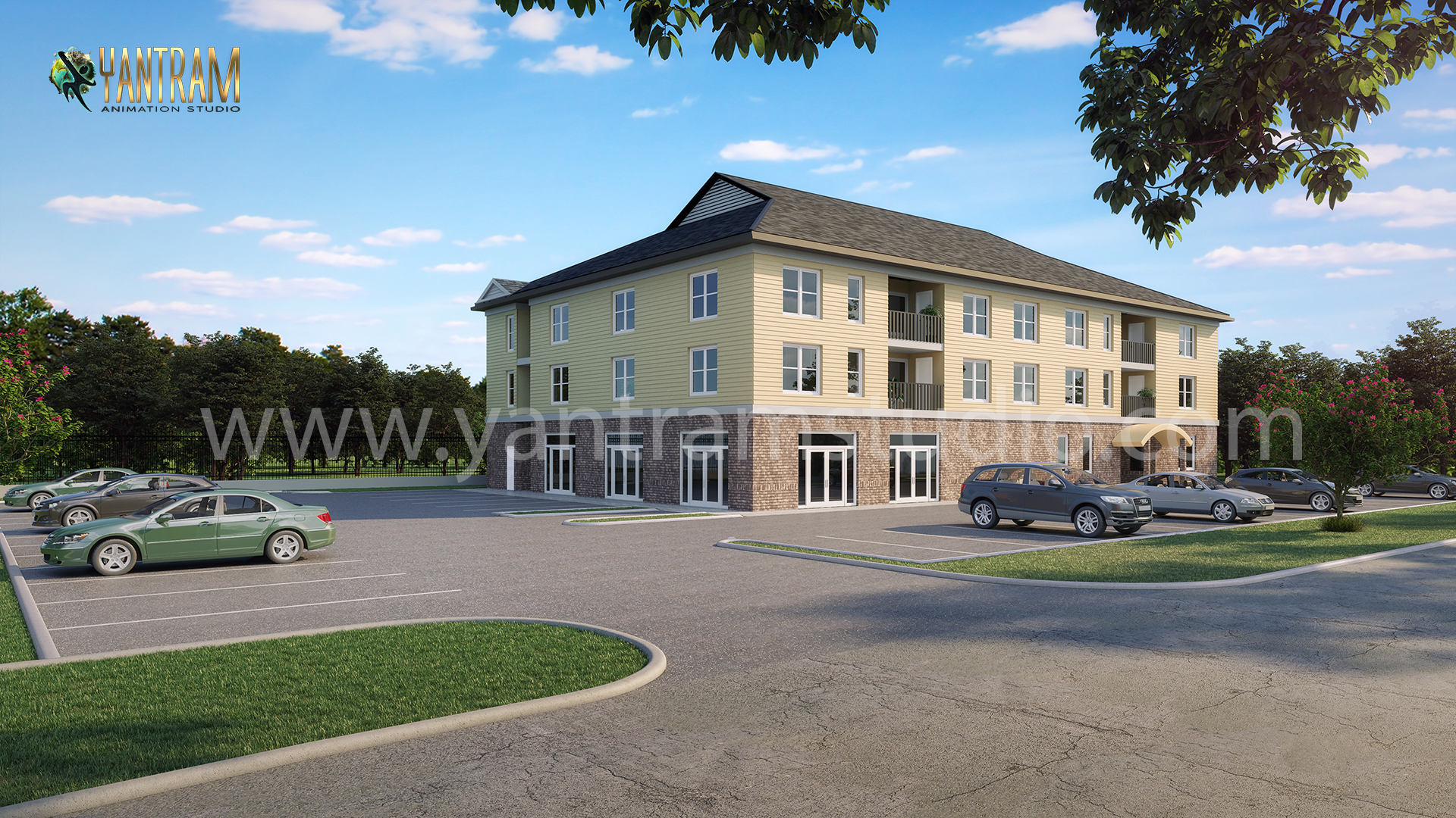 3d architectural rendering exterior view of residence building by Yantram architectural rendering company 2021, Fort Worth – Texas