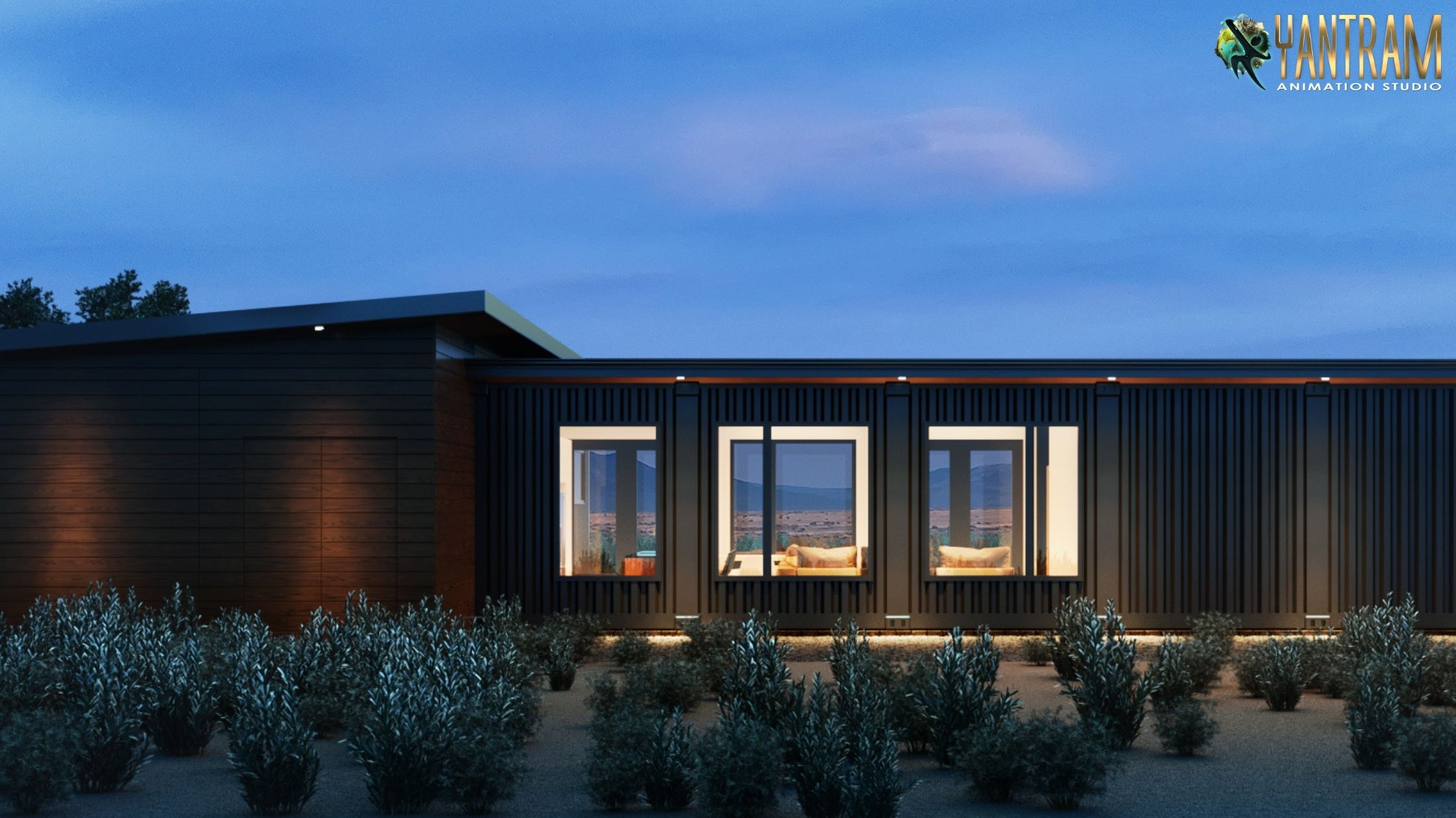 ​3d exterior modeling of relaxing container house by Yantram 3d Architectural animation studio-Meridian, Idaho