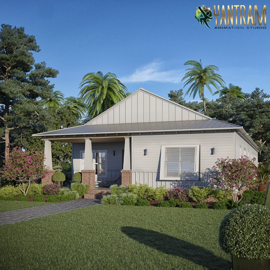 3d exterior visualisation of Amazing small house with garden area Indianapolis, Indiana