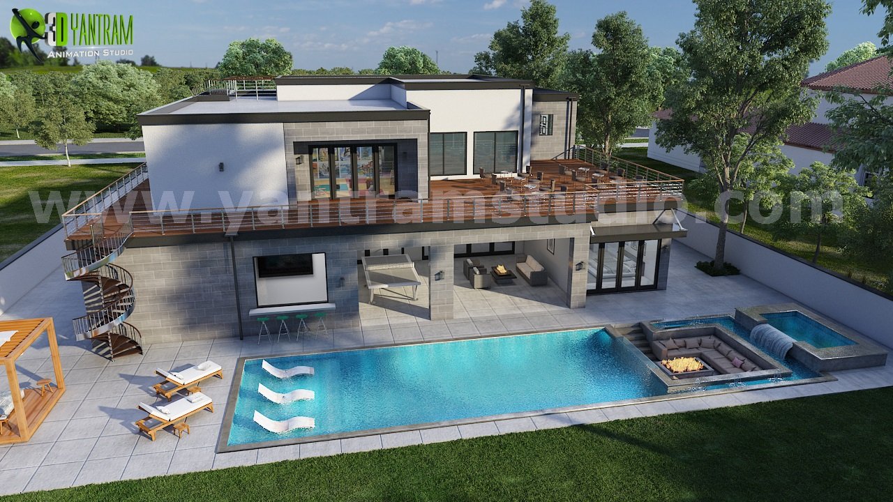 architectural walkthrough home with pool view San Jose California
