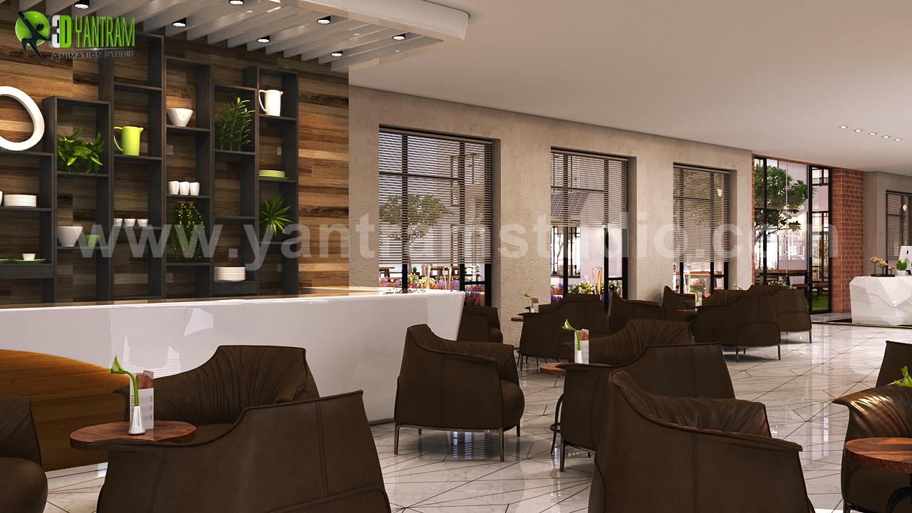 3D Interior Cafe & Reception Designs ideas by Yantram Architectural Design Studio, London – UK