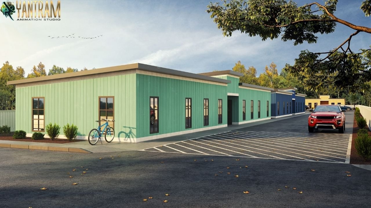 architectural rendering service to-residential-house-with-parking-area-Chicago, Illinois.