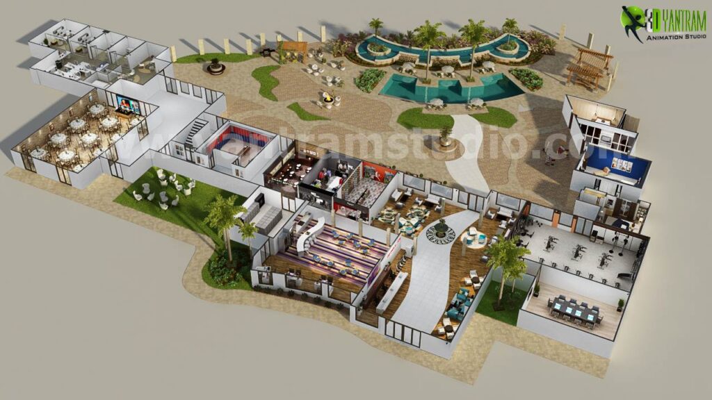 architectural, rendering, studio, visualization, services, design, Idea, floor plan, commercial, modeling, retail, 5000 sq ft, company, firm, 3d, building, hotel, resort, bar, pool, companies, agency, view