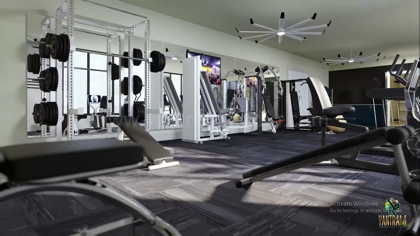 3d Walkthrough Service of Gym in Residential Apartment