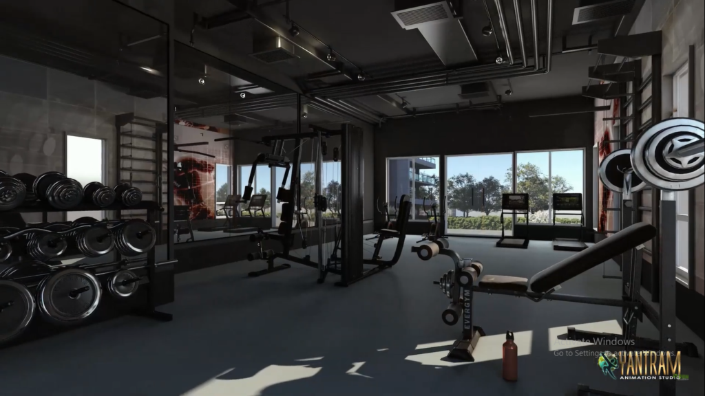 Gym Area in Residential Apartment of architectural 3d walkthrough
