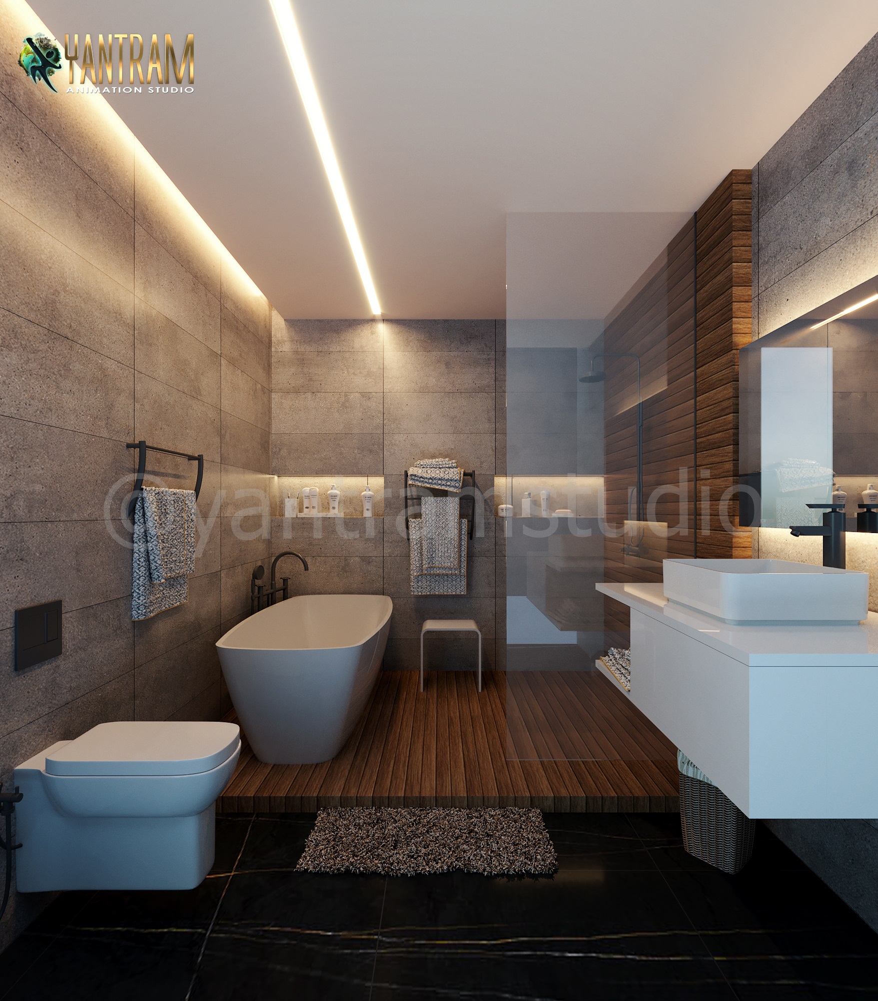 Elegant bathroom 3d interior design  by Yantram 3d Interior Design Studio, Las Vegas-USA