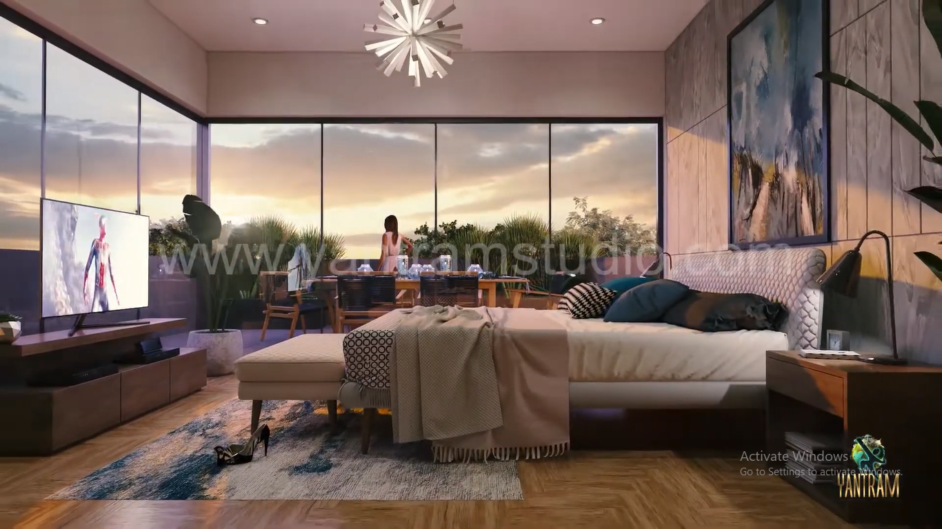 3d Walkthrough of Master bedroom in gorgeous Farm house by Yantram architectural design Studio, San Jose – California