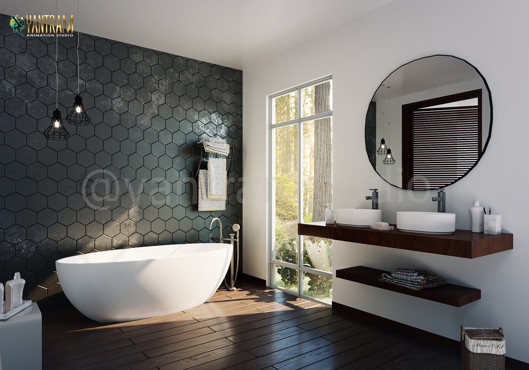 Beautiful bathroom’s 3d Interior rendering by Yantram CGI Design studio, Dallas -USA