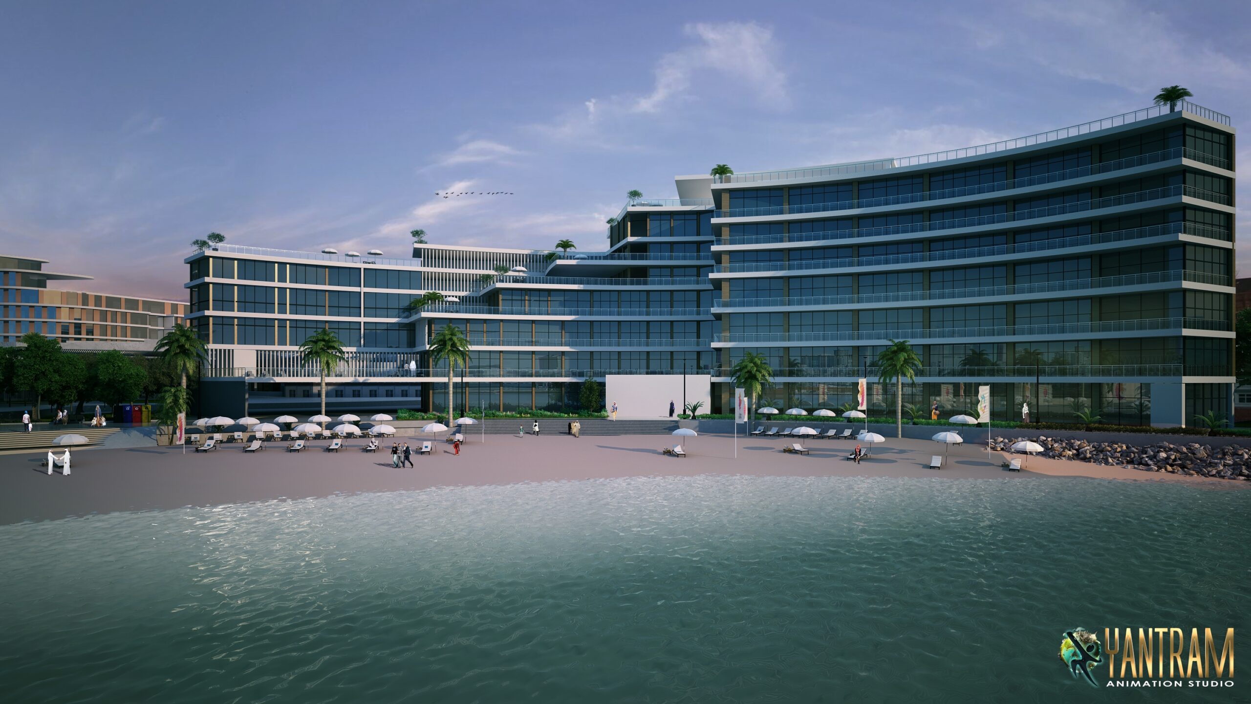 Seaside Splendor: 3D Exterior Modeling Services for a Modern Beachside Hotel View by Yantram Architectural Visualization Studio in Alexandria,Egypt