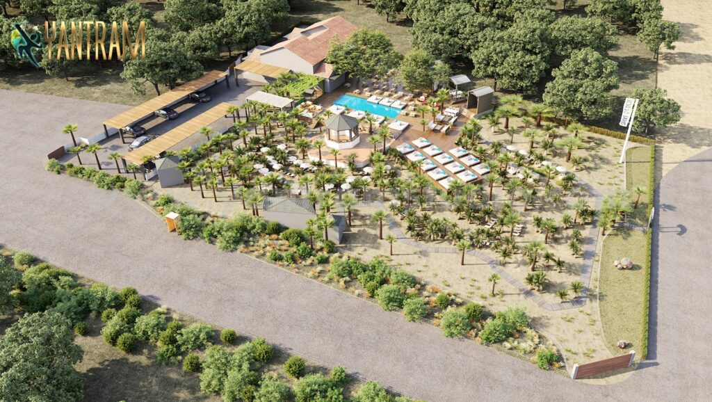 Bird view of Nikki Beach and 3D Exterior Architectural modelling Services , Doha – Qatar