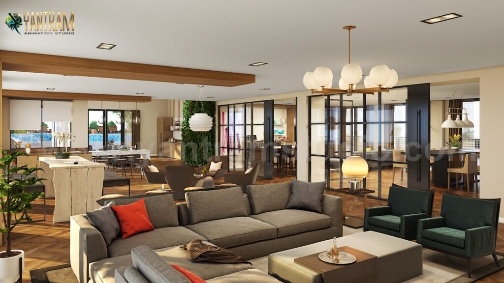 3D Interior Modelling ideas for Contemporary Clubhouse of residential interior design studio, Milan – Italy