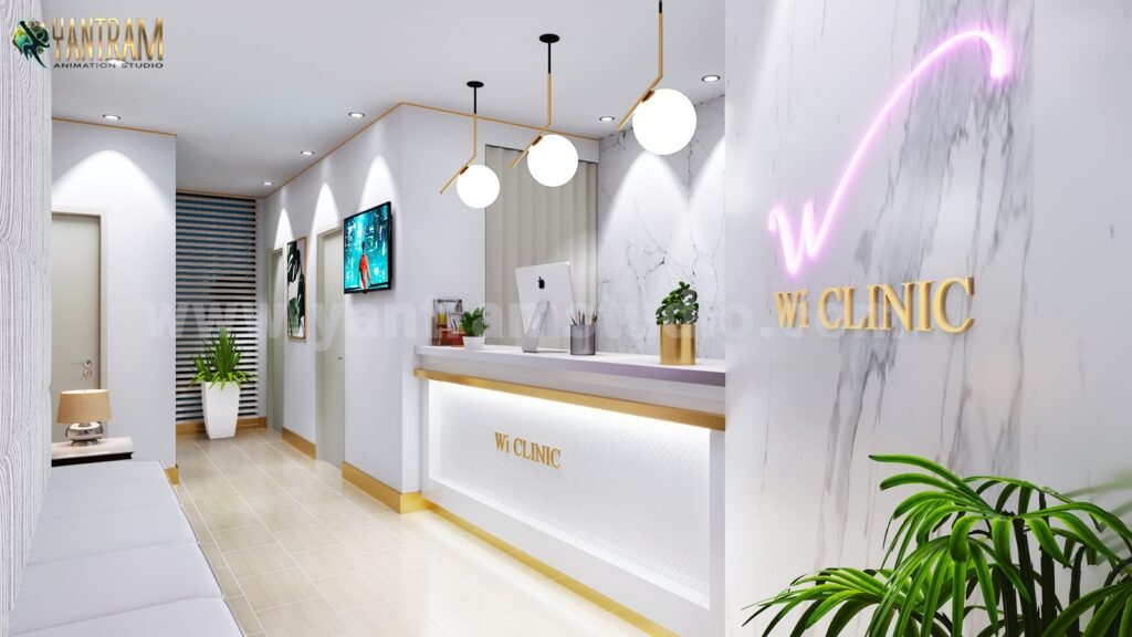 Contemporary, minimalist Office Reception Desk of 3D interior design studio, Sydney – Australia