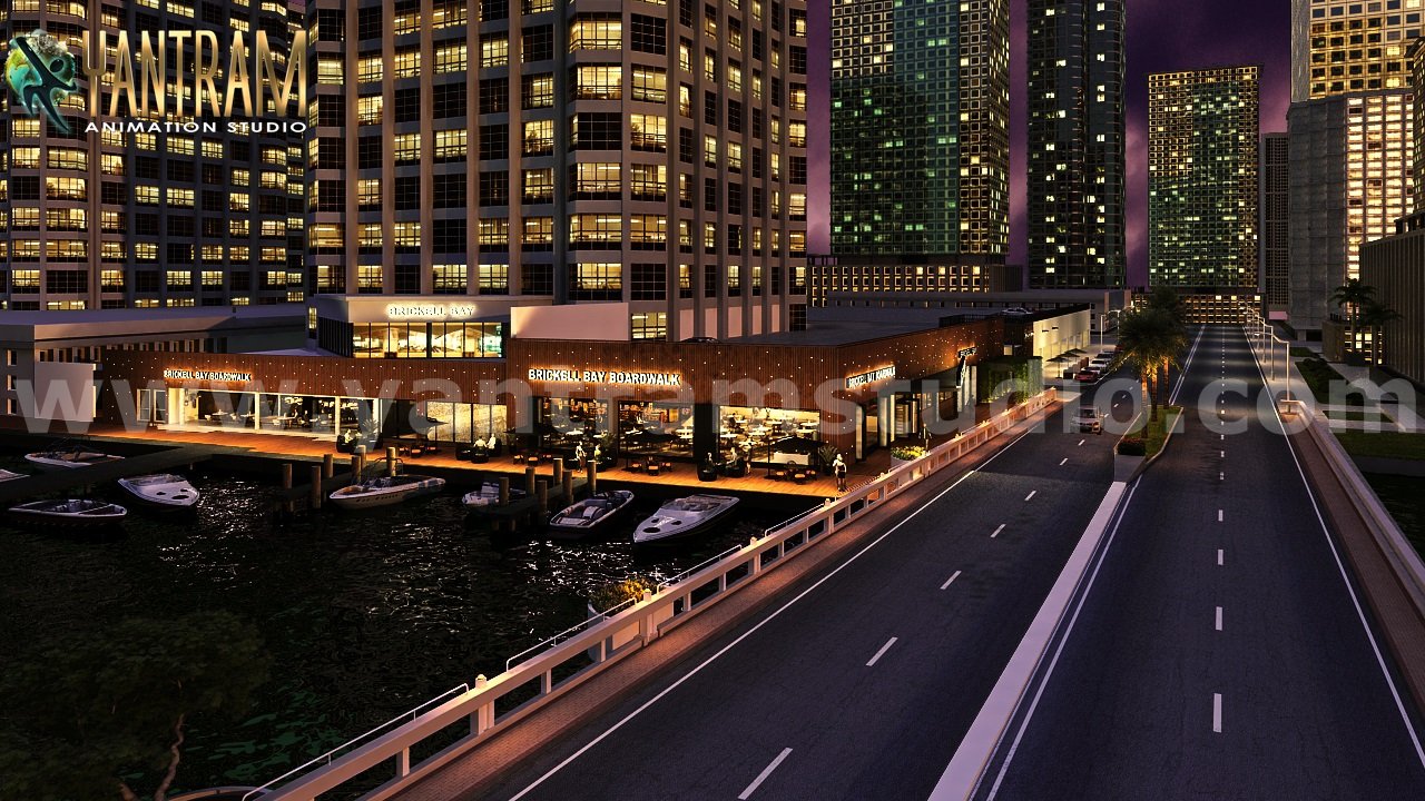 Water side Restaurant of 3d architectural visualization walkthrough New York – USA