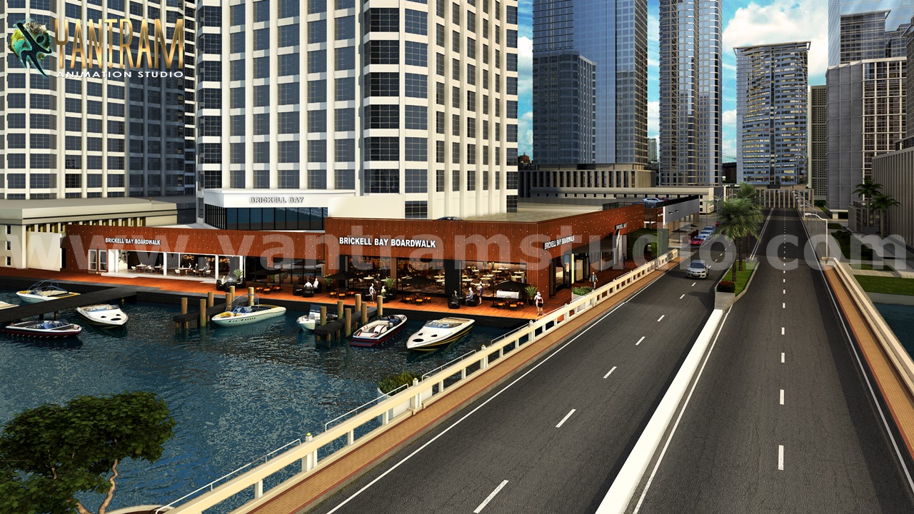 Water side Restaurant of 3d architectural visualization walkthrough New York – USA