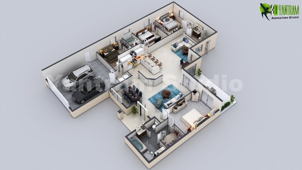 3D Virtual Floor Plan of Luxurious Villa Design by Yantram 3d floor plan creator, Miami – USA