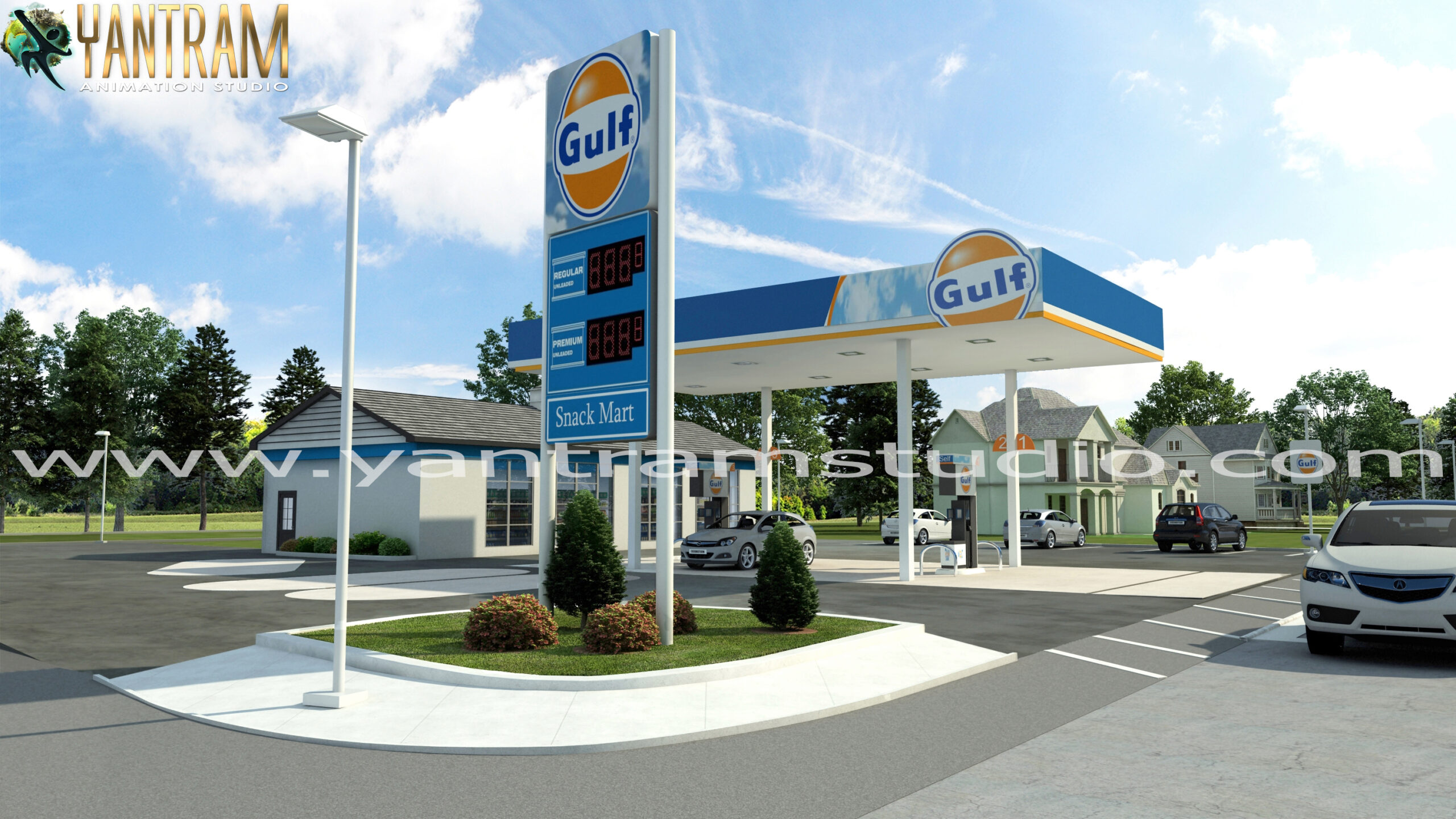 Gulf-Gas-Station-Car-by-yantram-architectural-rendering-service