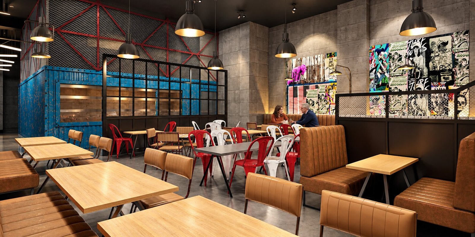 3D Interior Modeling of Architectural Cafe Design with seating area , Rome – Italy