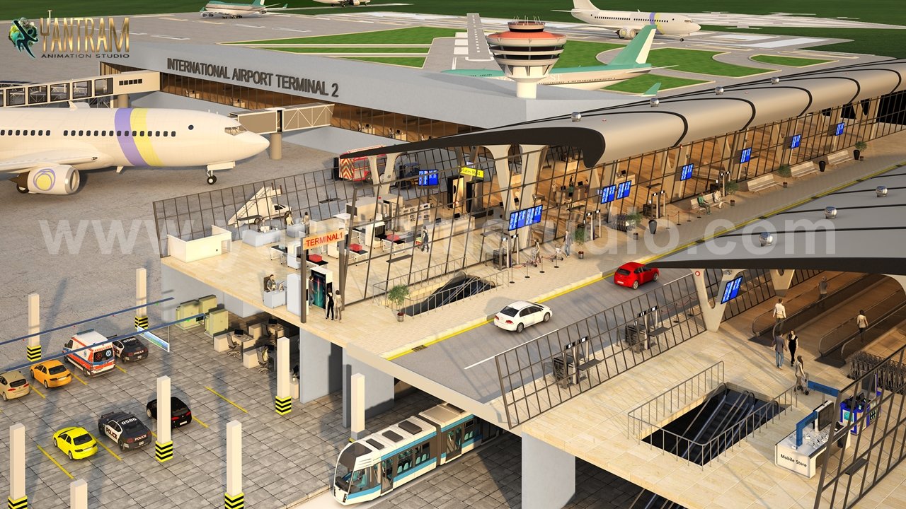 International Airport Terminals 3D Floor Design of architectural rendering company, Brisbane – Australia