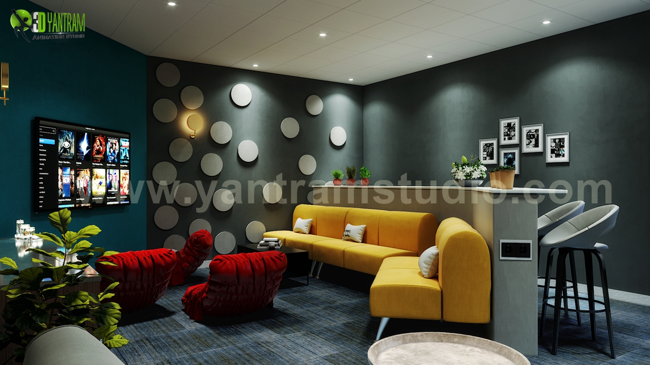 Luxury Modern Media Room Interior Design by Yantram 3D Interior modeling Services, California – USA