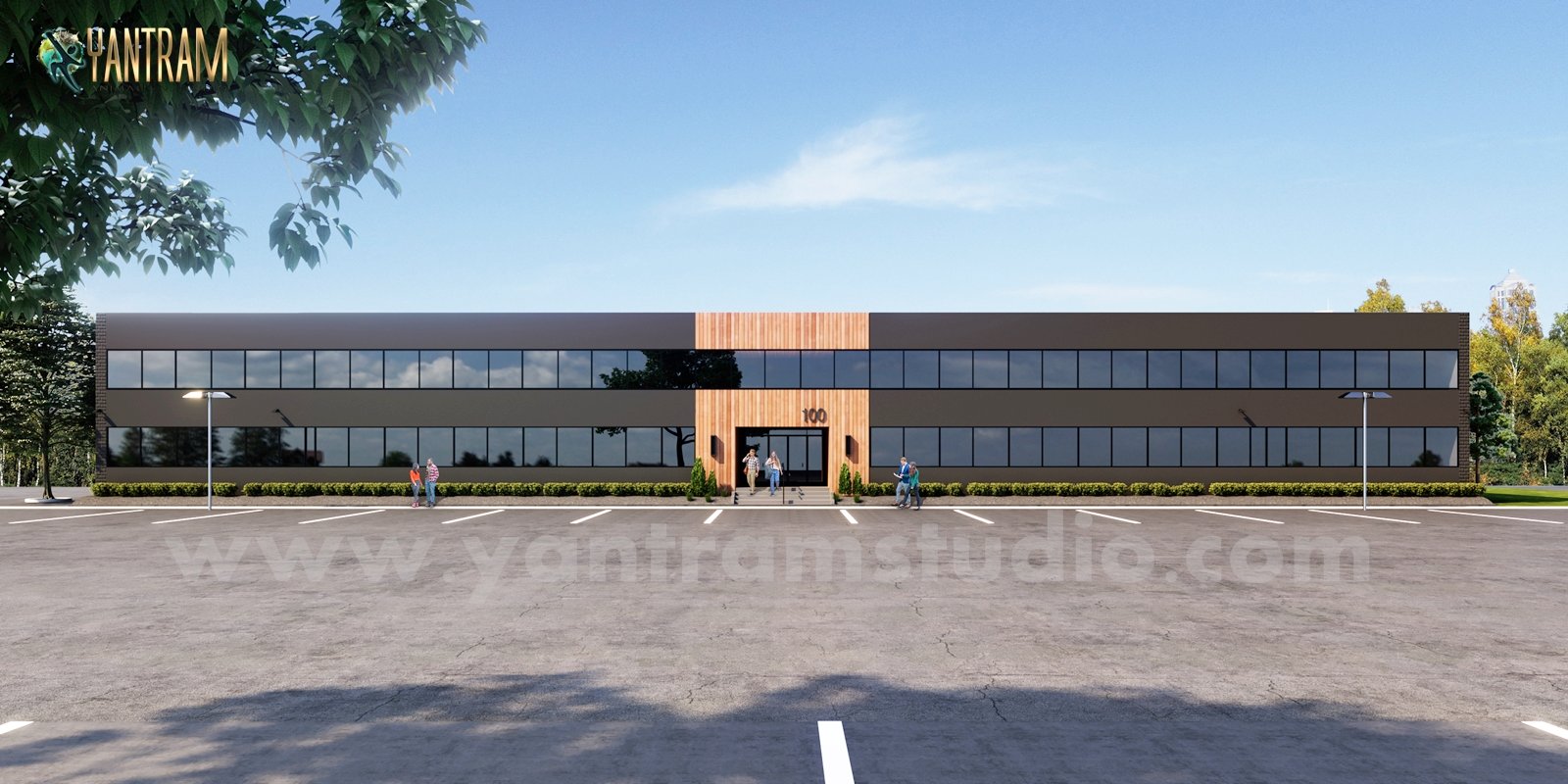 Front View of Commercial 3D Architectural Rendering & Lobby of 3d interior modeling , Paris – France